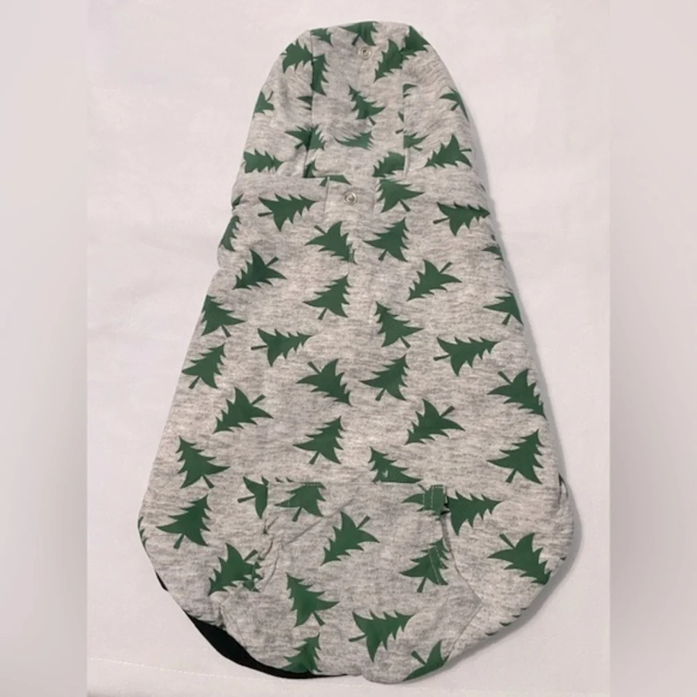 Pup Under the Tree Dog Hoodie Gray/Green Size Large